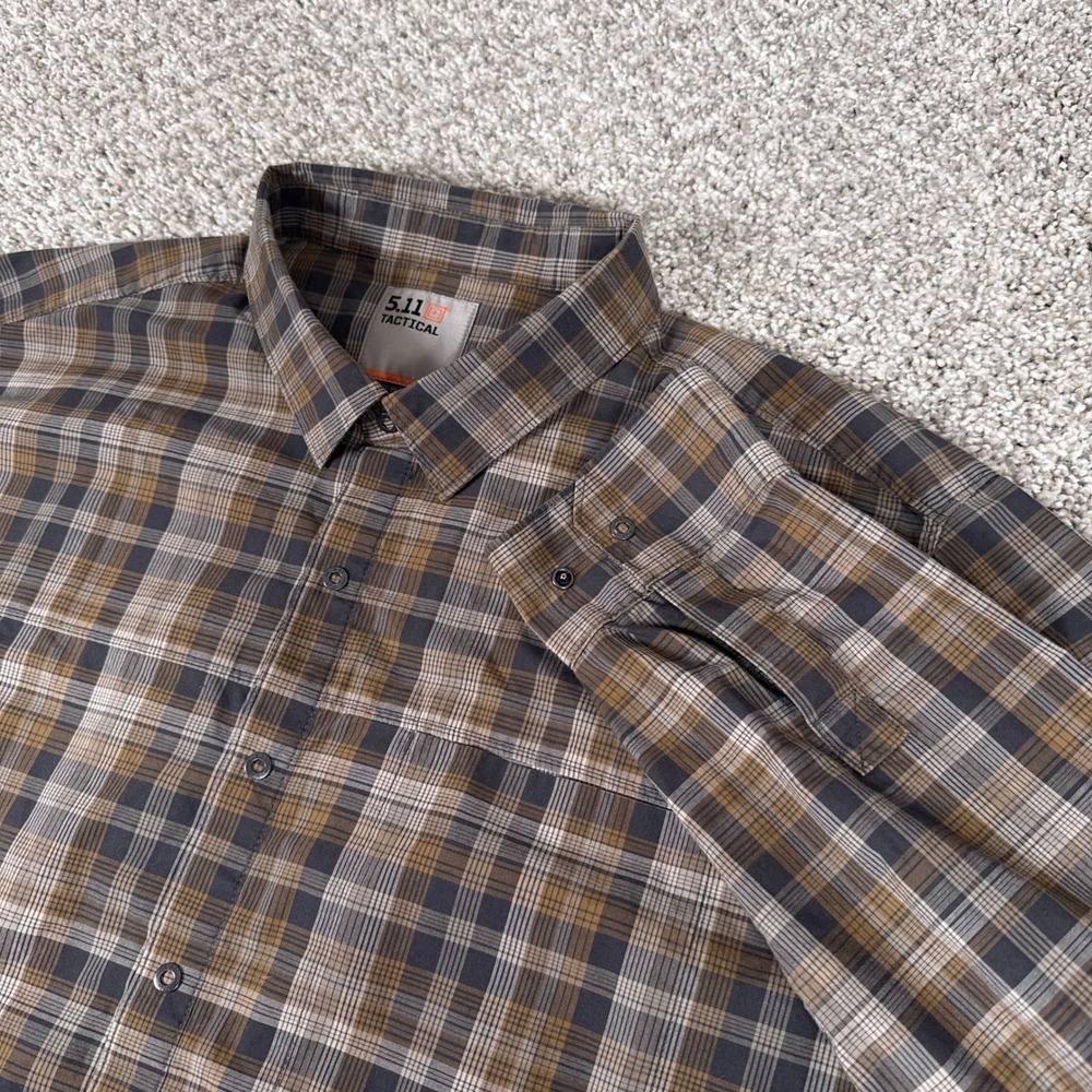 5.11 Tactical Shirt Mens XL Brown Plaid Long Sleeve Utility Snap Button Up